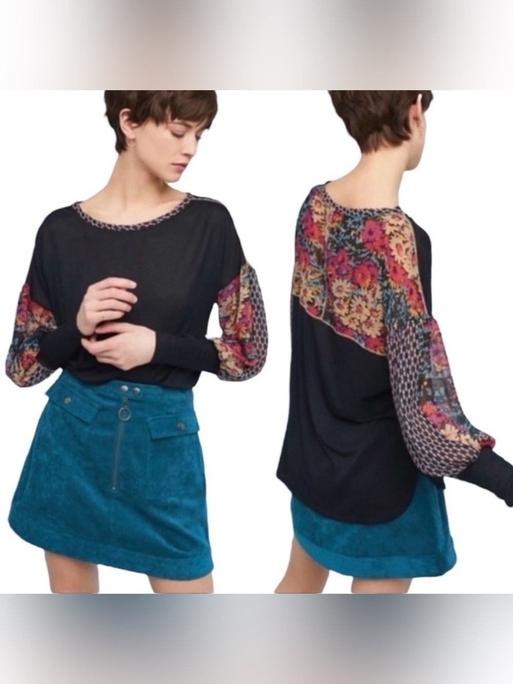 TINY by Anthropologie Raye Mixed Media Printed Top size medium boho festival